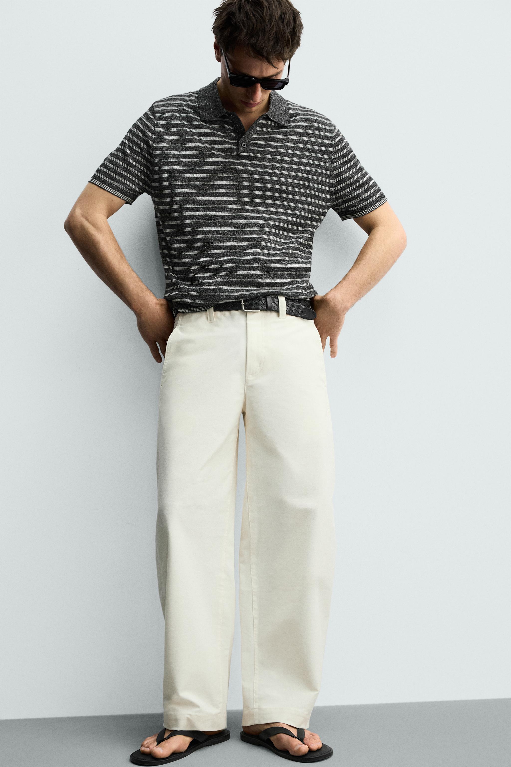 KNIT LINEN COTTON BLEND POLO SHIRT